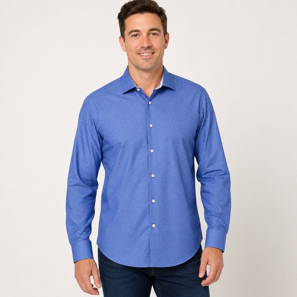 Tailorbyrd Collection Mens Blue Micro Pattern Non Iron Trim Fit Shirt 26-1164